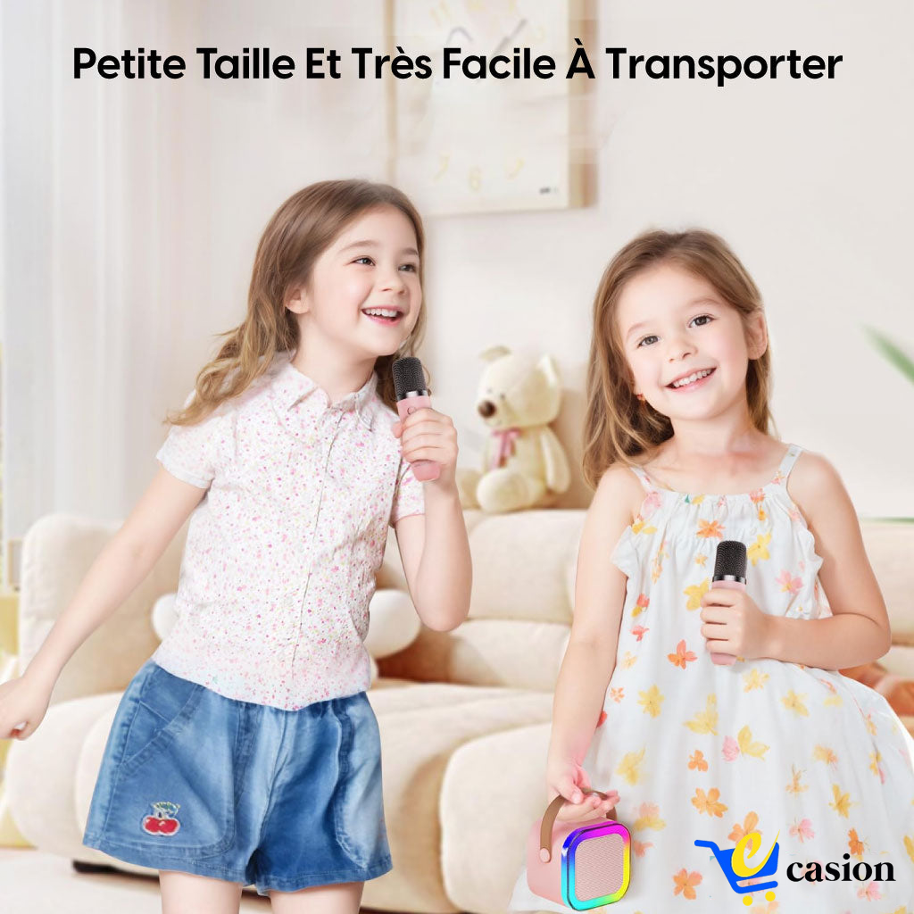 Mini Haut-Parleur Bluetooth Portable avec Deux Micros – Karaoké Nomade et Son Stéréo